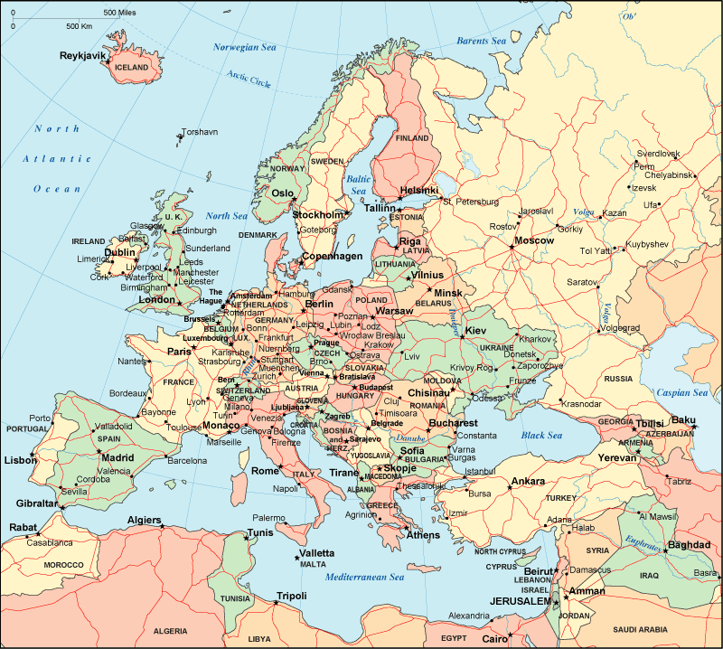 Physical Map Of Europe Rivers